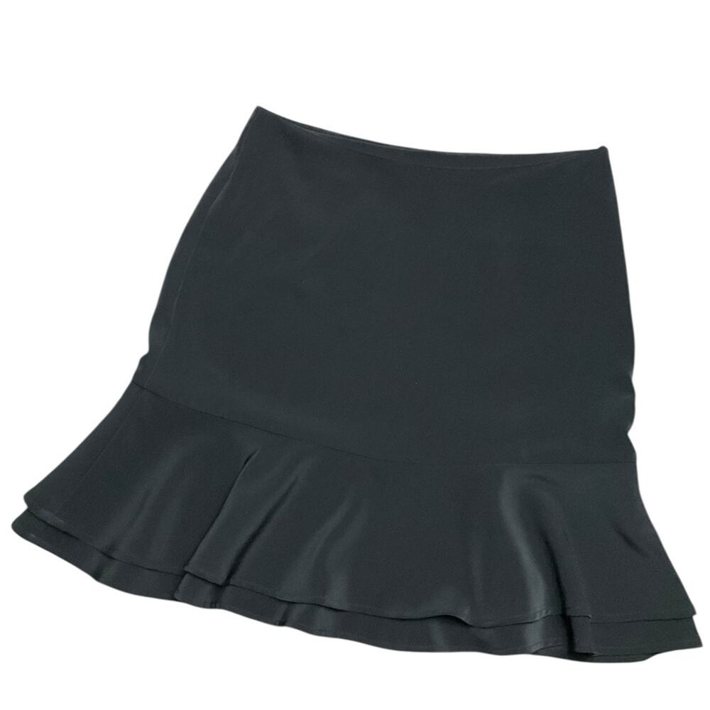 White House Black Market Women’s Elegant Black Ruffle Hem Skirt Size 0 EUC
